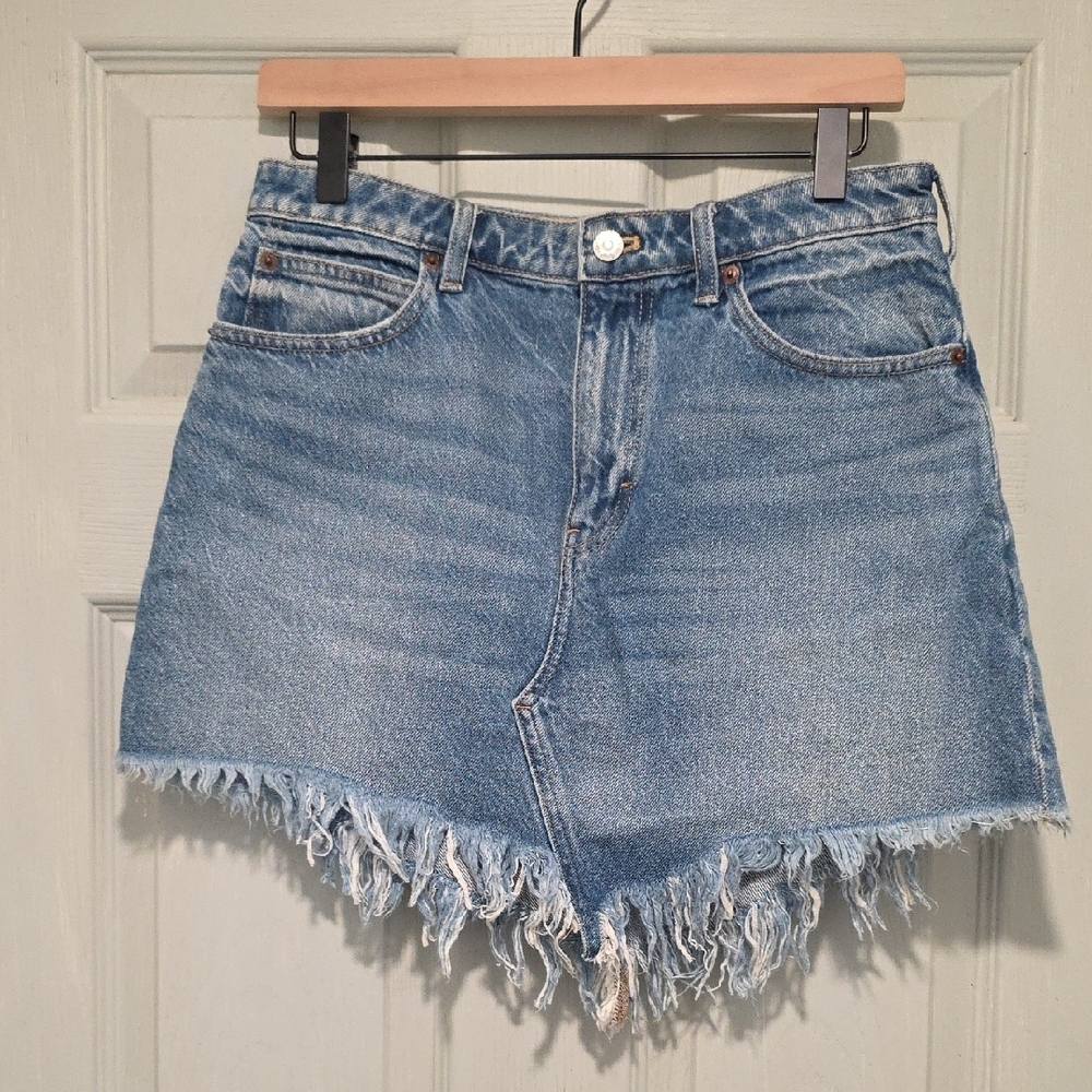 We The Free Distressed Blue Denim Mini Skirt